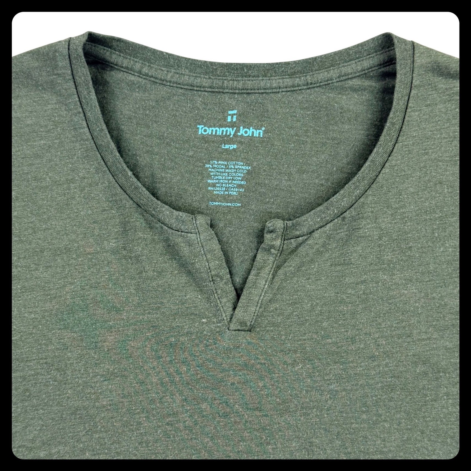 Tommy John Henley Lounge Shirt Men Large Green Pima Cotton Stretch V Split Neck gallery