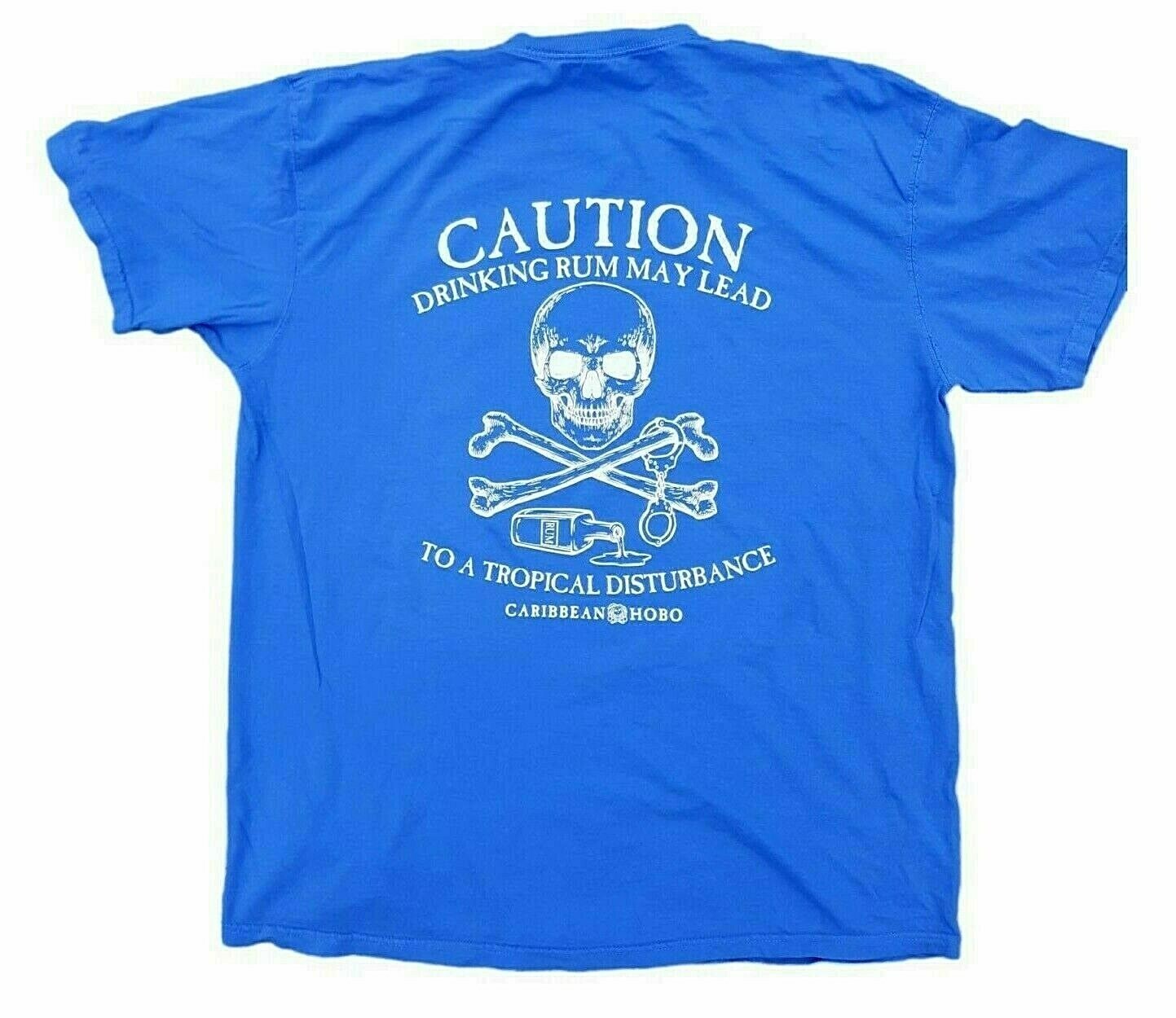 Caribbean Hobo Caution Rum T-shirt Key West shirt islands tropical skull blue