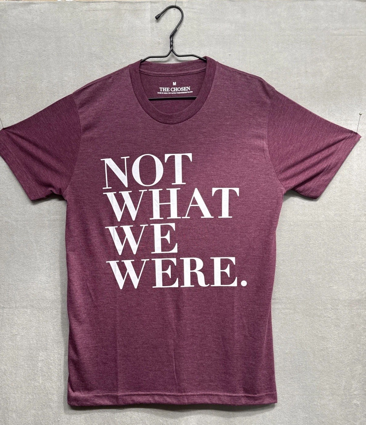 The Chosen New Made In India Plum “NOT WHAT WE WERE.” T-Shirt-Back Logo-Size Med gallery
