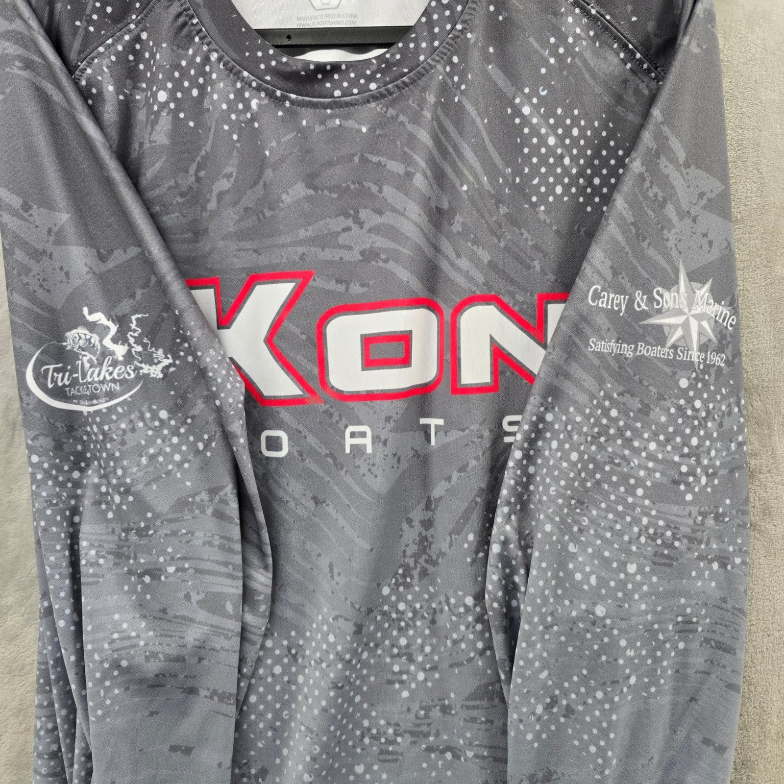 Flikr Fishing Size XL iKon Boats Long Sleeve Performance Shirt Grey UPF gallery
