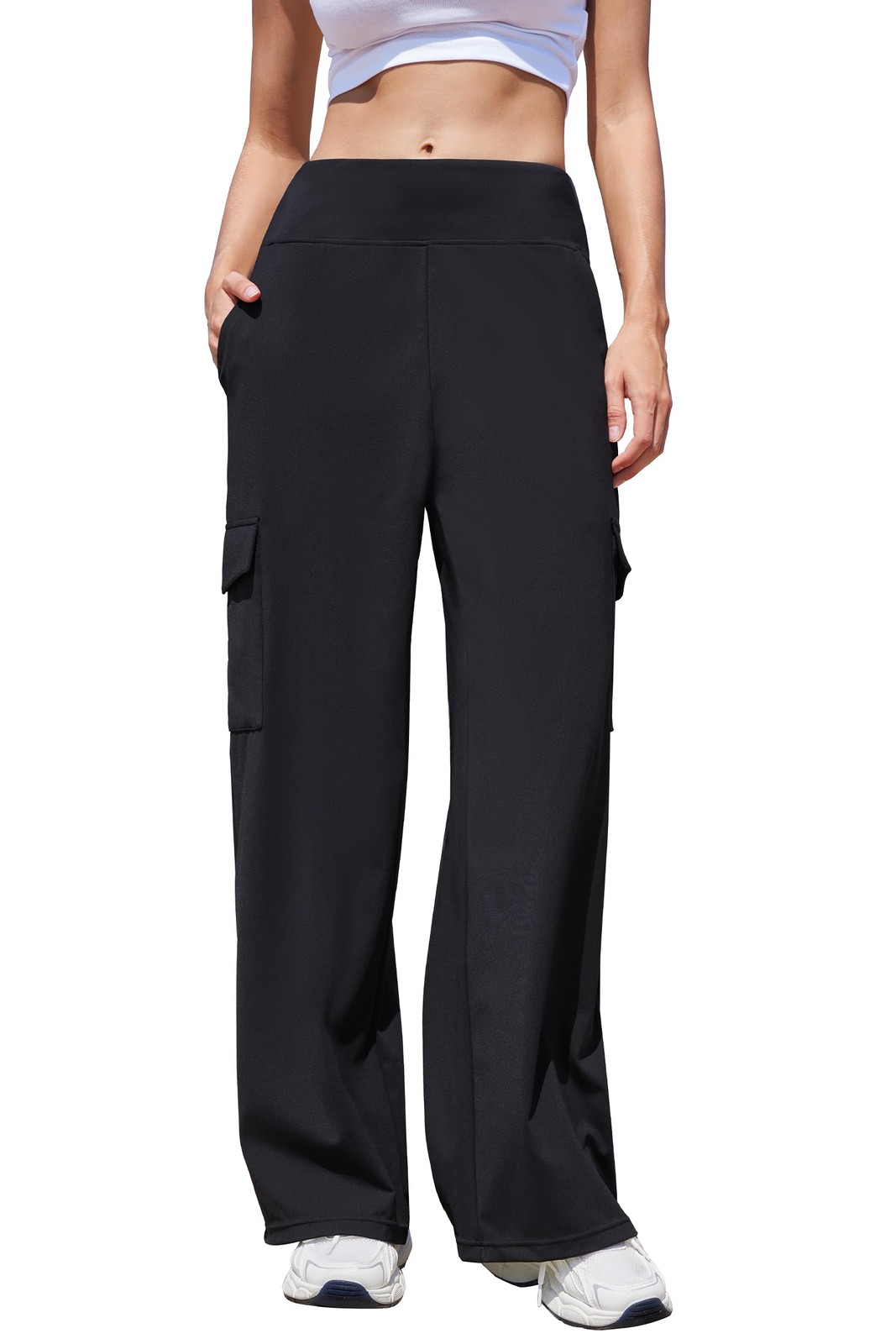 Women Casual Wide Leg Cargo Pants Stretch High Waisted Pull On Lounge Work Pa... gallery