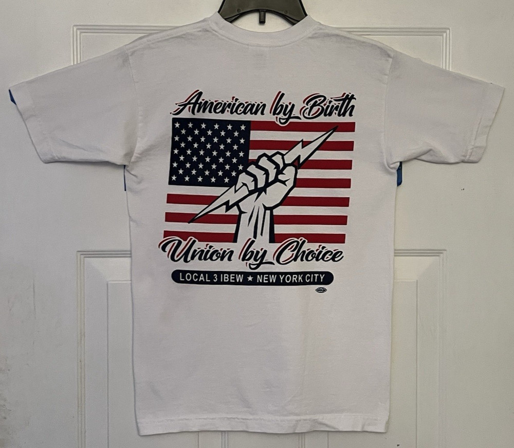 Bayside Local 3 Electrical Workers Union Double Sided White T-Shirt Size Small