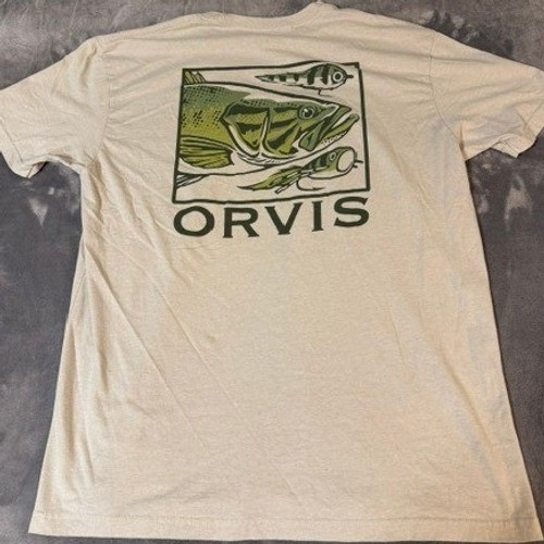 Orvis Mens XXL Oatmeal Heather Fishing Graphic T-Shirt Bass Lure Short Sleeve gallery