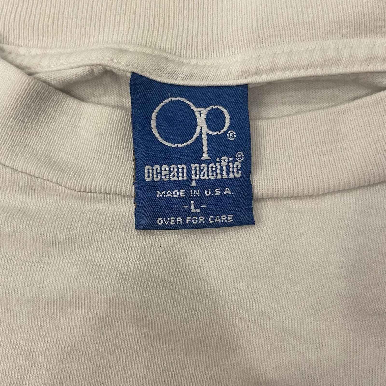 Vtg 80s OP Ocean Pacific Skull Rebel Skater Censored Double Sided 1989 Graphic L gallery