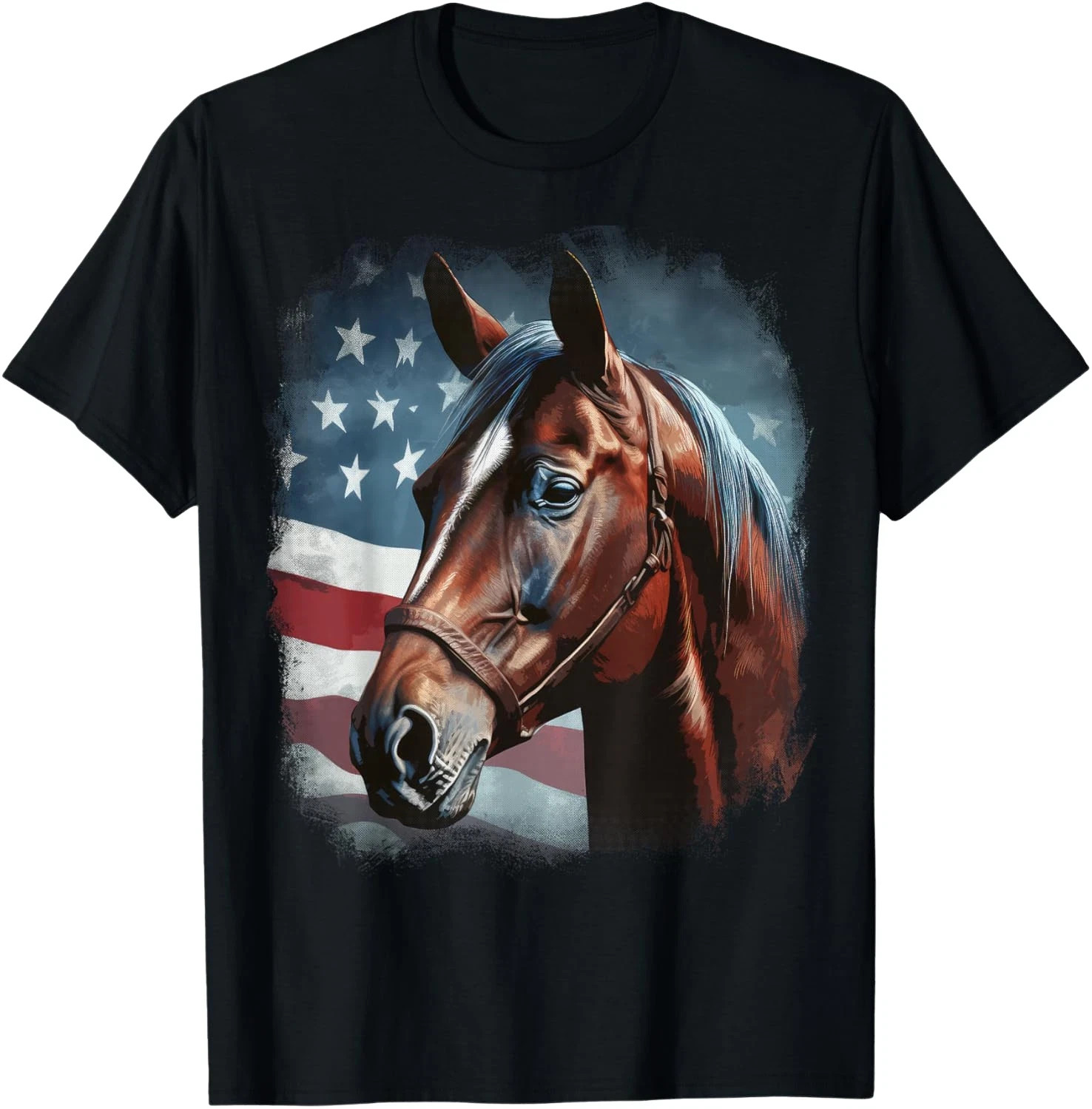 Patriotic Horse American Flag Horseback Riding Western Farm Gift Unisex T-Shirt gallery