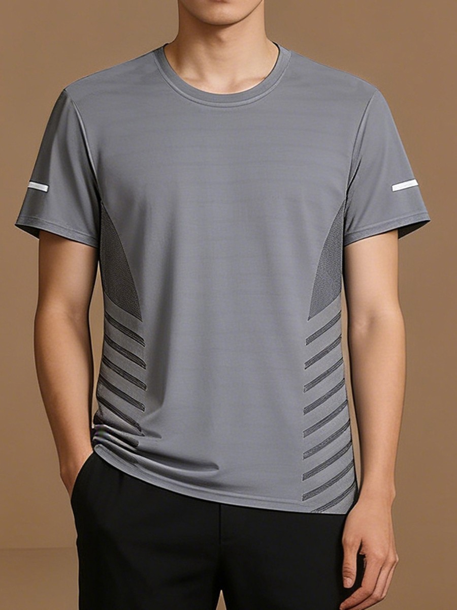Men's Ice Silk Mesh T-shirt Round Neck Short Sleeve Moderate Elasticity gallery