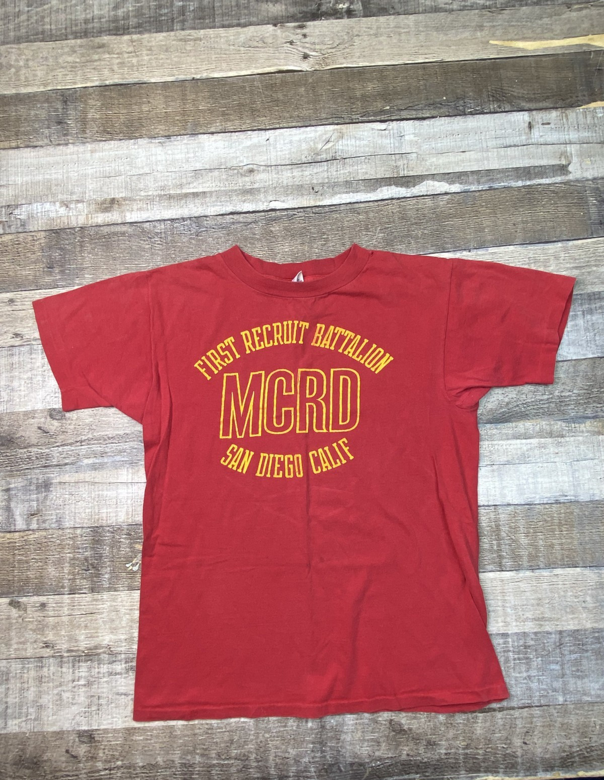 Vintage 80s Marine Corps T Shirt Single Stitch Military Red Thin San Diego S/M