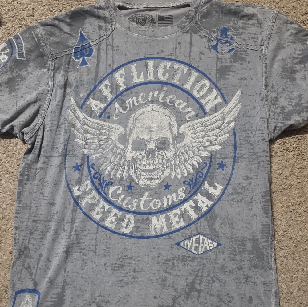 Affliction American Customs Men’s XL Gray Crew Neck Short Sleeve Skull Tee