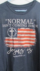 Men’s size XL Blue SS NORMAL ISN’T COMING BACK JESUS IS T shirt LOVE & FAITH