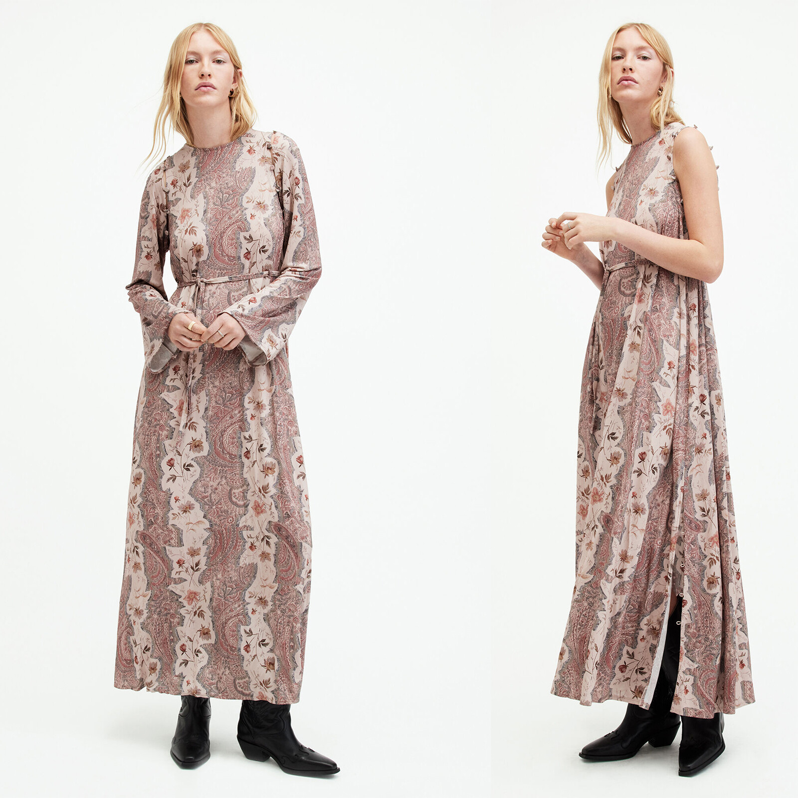 All Saints Womens Paisley Maxi Dress Cascade Long Sleeve / Sleeveless Viscose gallery