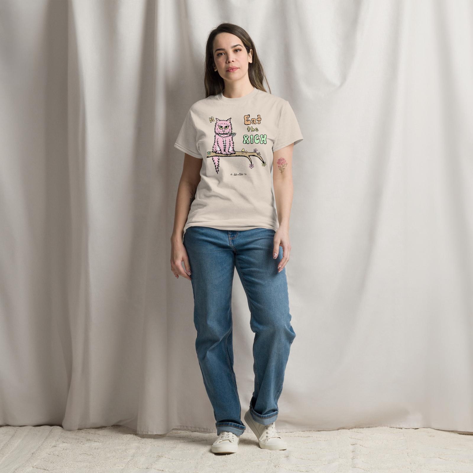 Eat the Rich Pink Kitty Cat Cottagecore Unisex classic tee gallery