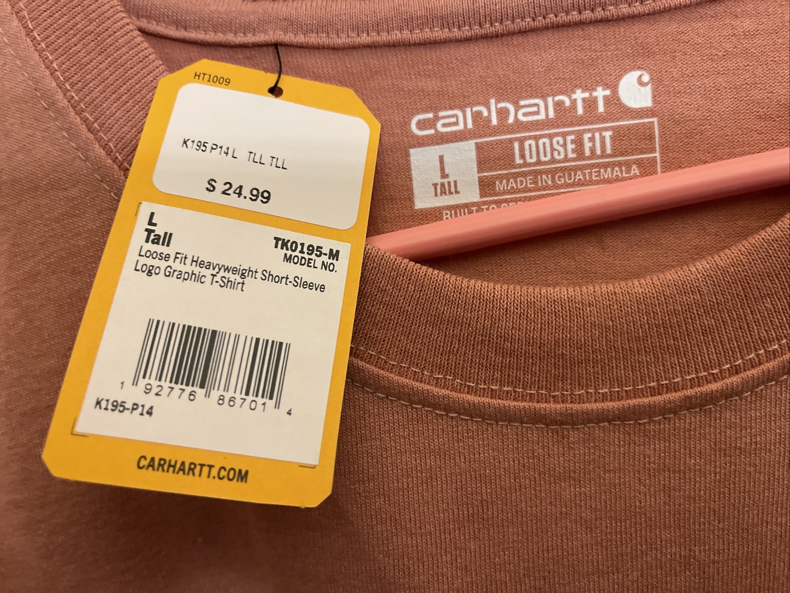 Carhartt T-Shirt Sz L Large Ginger Heather Heavy Short Sleeve Spellout TK0195-M gallery