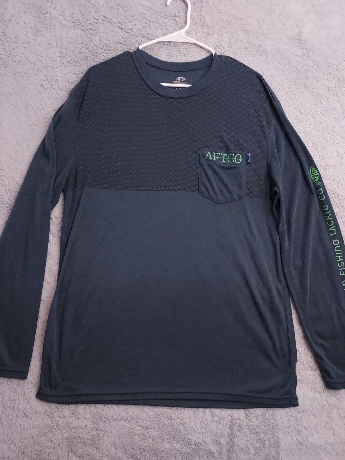 AFTCO Aftech Shirt Mens Extra Large Blue Spellout Sleeve Fishing Outdoor Beach gallery