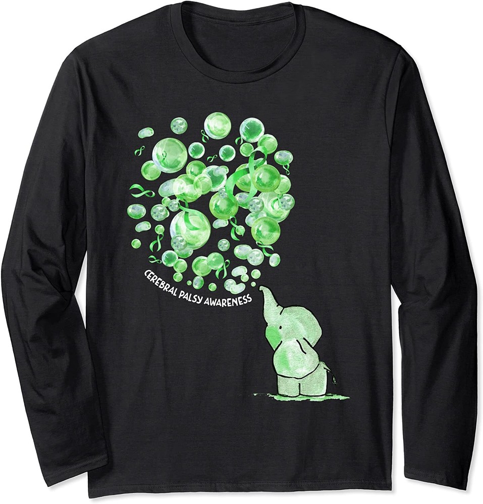 Elephant Blowing Up Green Balloons Cerebral Palsy Long Sleeve T-Shirt