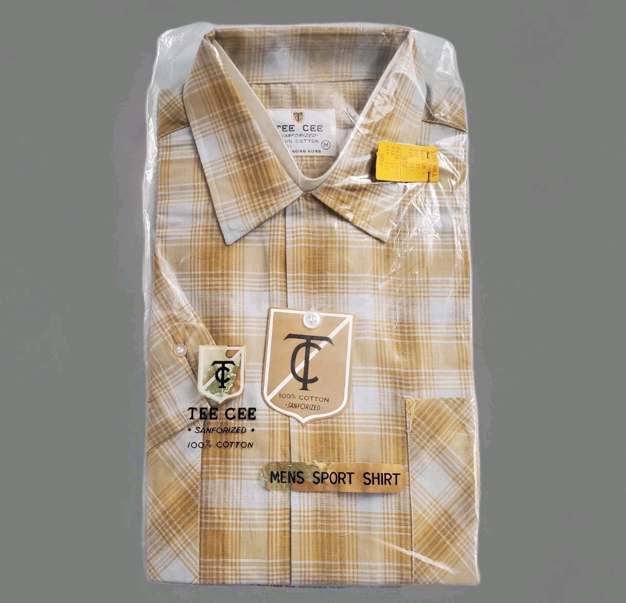 Vtg 50s Loop Collar Short Sleeve Camp Shirt Men M Plaid SANFORIZED NOS Old Stock