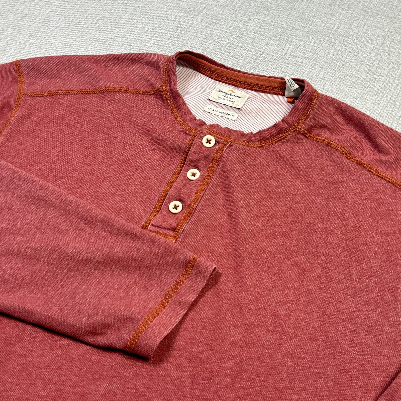 Tommy Bahama Shirt Mens XLT Red Long Sleeve Henley Contrasting Trim Button gallery