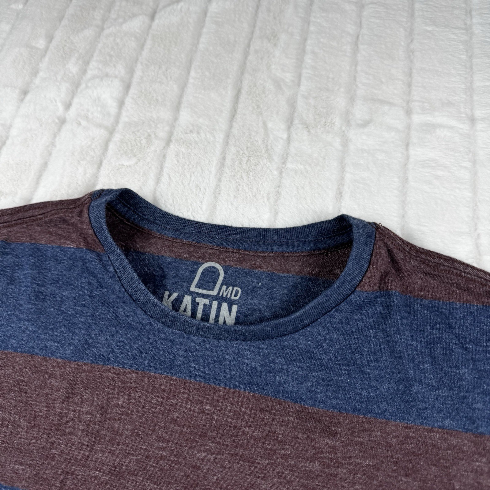 Katin Stripe Pocket Crew Neck T-Shirt Men's M Navy Purple 50% Cotton 50% Poly gallery