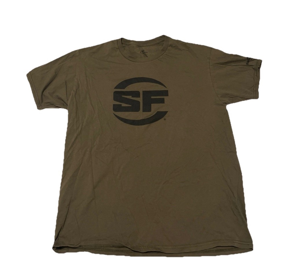 SUREFIRE BUTTON LOGO MILITARY GREEN SHIRT 100% COTTON SIZE LARGE