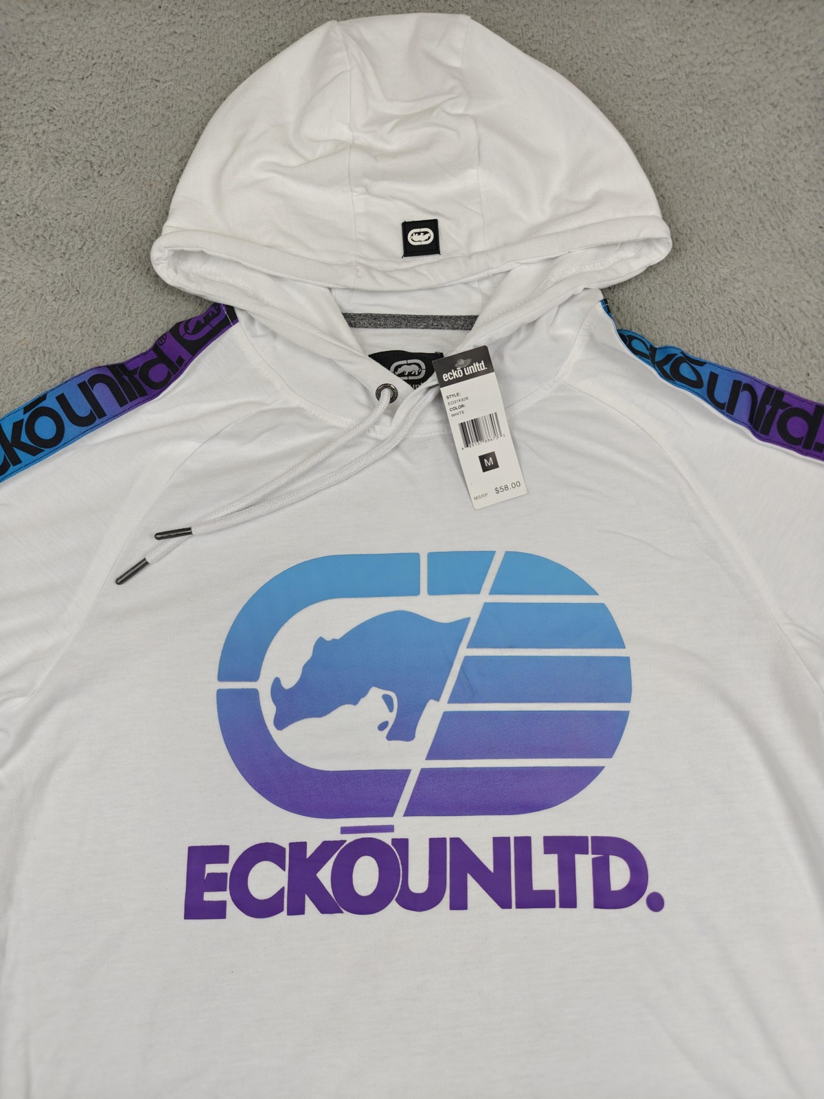 Ecko Unltd Shirt Mens Medium White Short Sleeve Hooded Kangaroo Pocket EO31K826 gallery