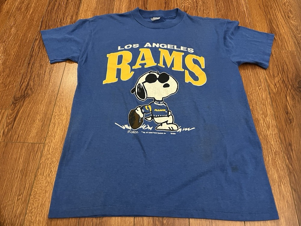 ARTEX Vintage Snoopy Rams Blue Graphic Short Sleeve Tee Shirt 1971 Medium *read*
