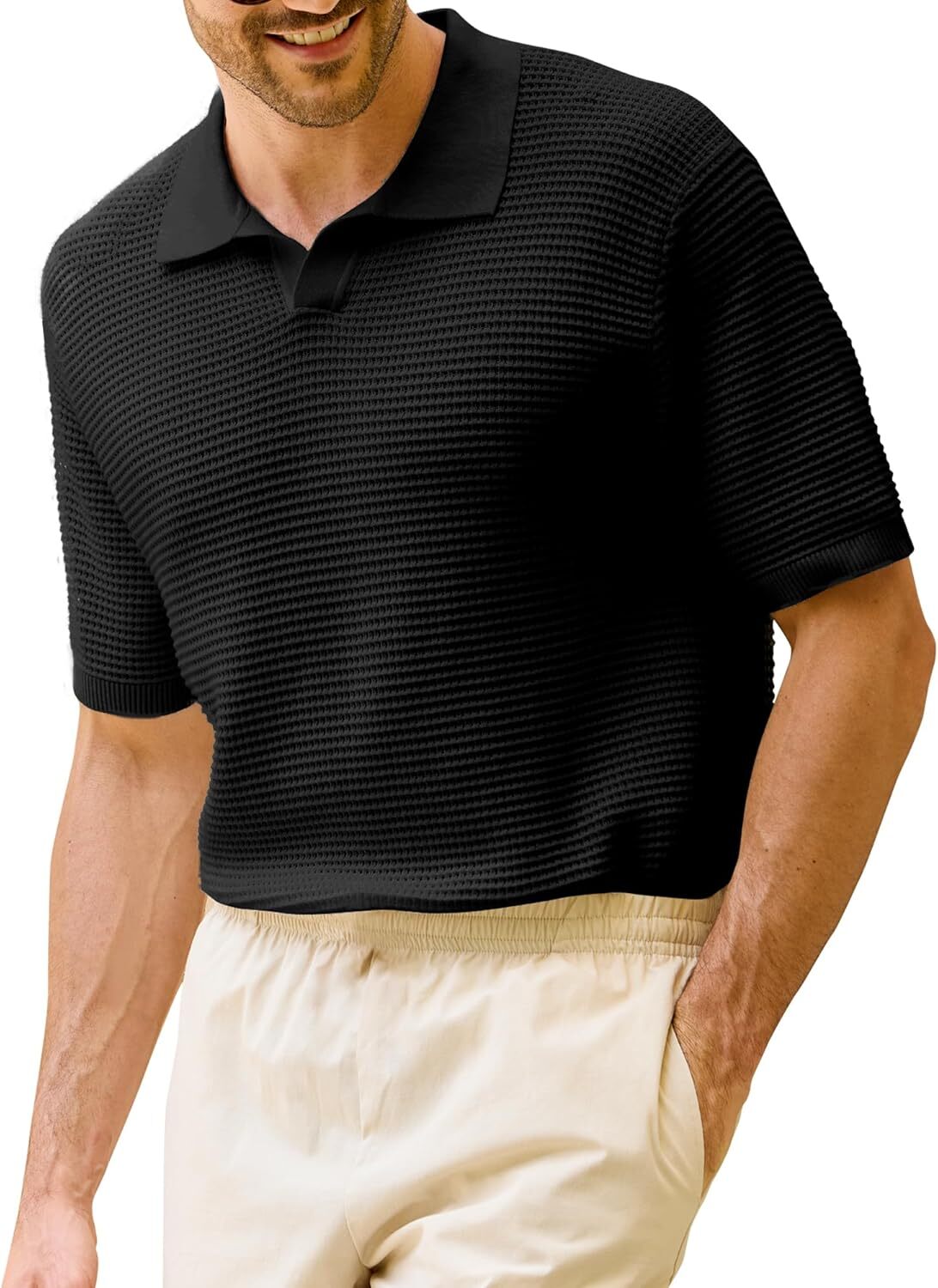 Men's Cotton Knit Polo Shirt - Textured Short Sleeve - Casual Summer Beach Top gallery