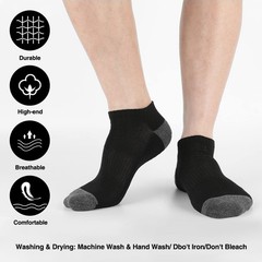 Men’s Black Ankle Socks 10 Pack Low Cut Athletic Size 613