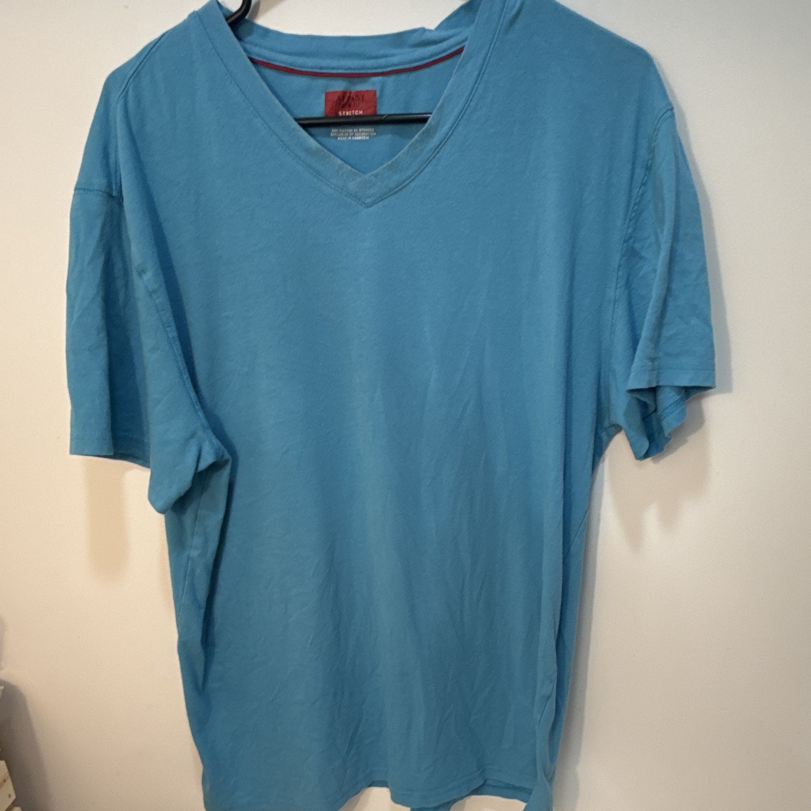 Alfani Men’s Blue Solid Cotton/Spandex Knit Stretch Slim Fit V-Neck Tee XL gallery