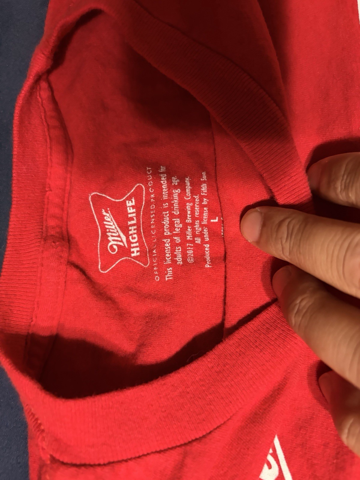 Miller High Life Graphic Logo Red/White Cotton Crew Neck Tee Men's L gallery