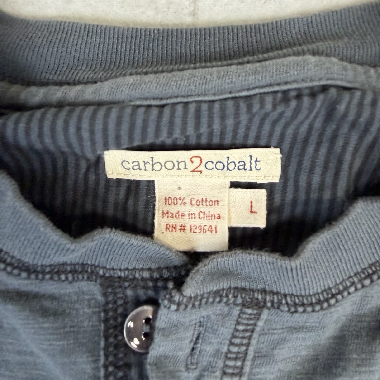 Carbon 2 Cobalt Henley Shirt Mens Large Gray Long Sleeve Button Pullover gallery
