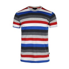 Men’s Classic Striped Short Sleeve Crew Neck Pocket Tee T-shirt Grey Red