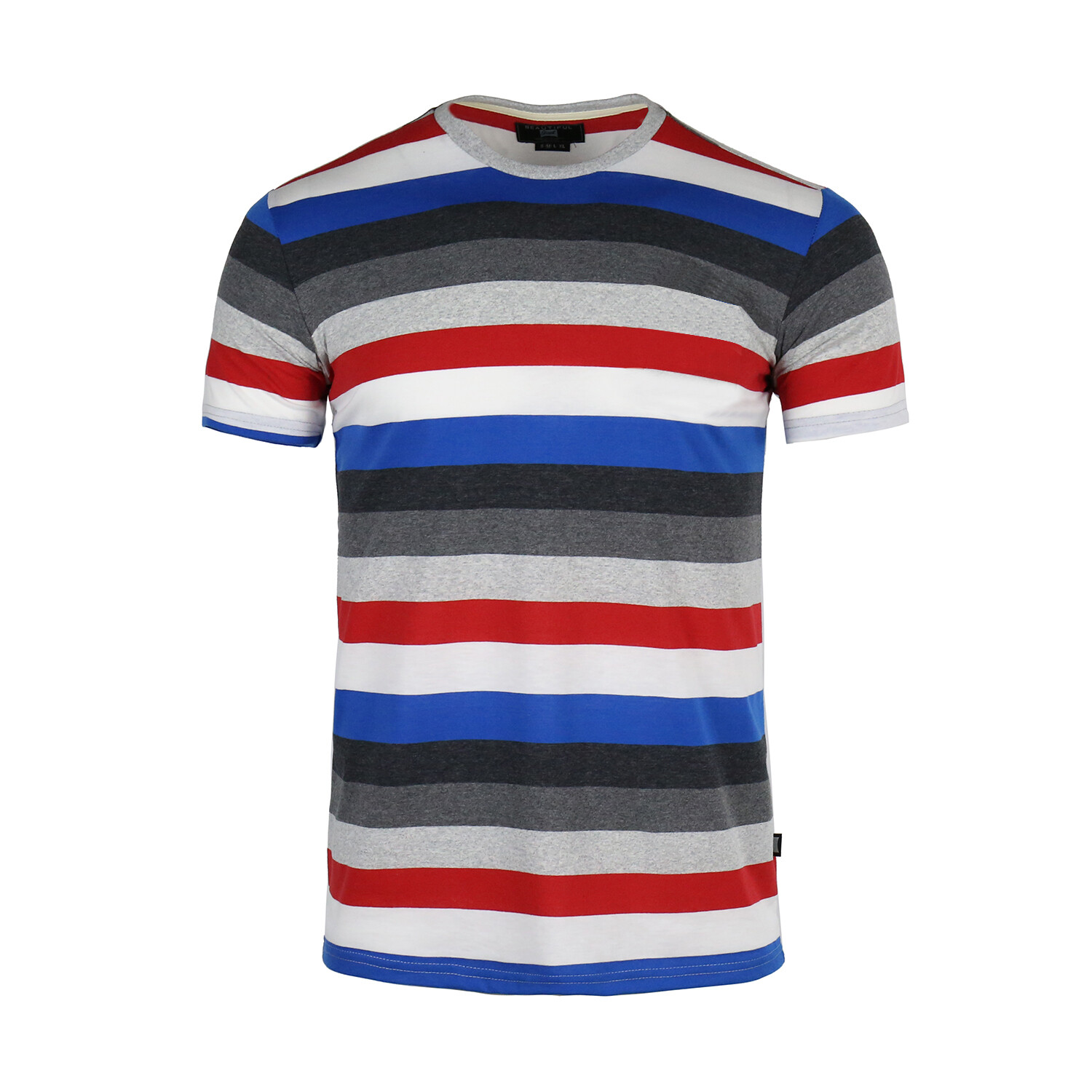 Men's Classic Striped Short Sleeve Crew Neck Pocket Tee T-shirt Grey Red gallery