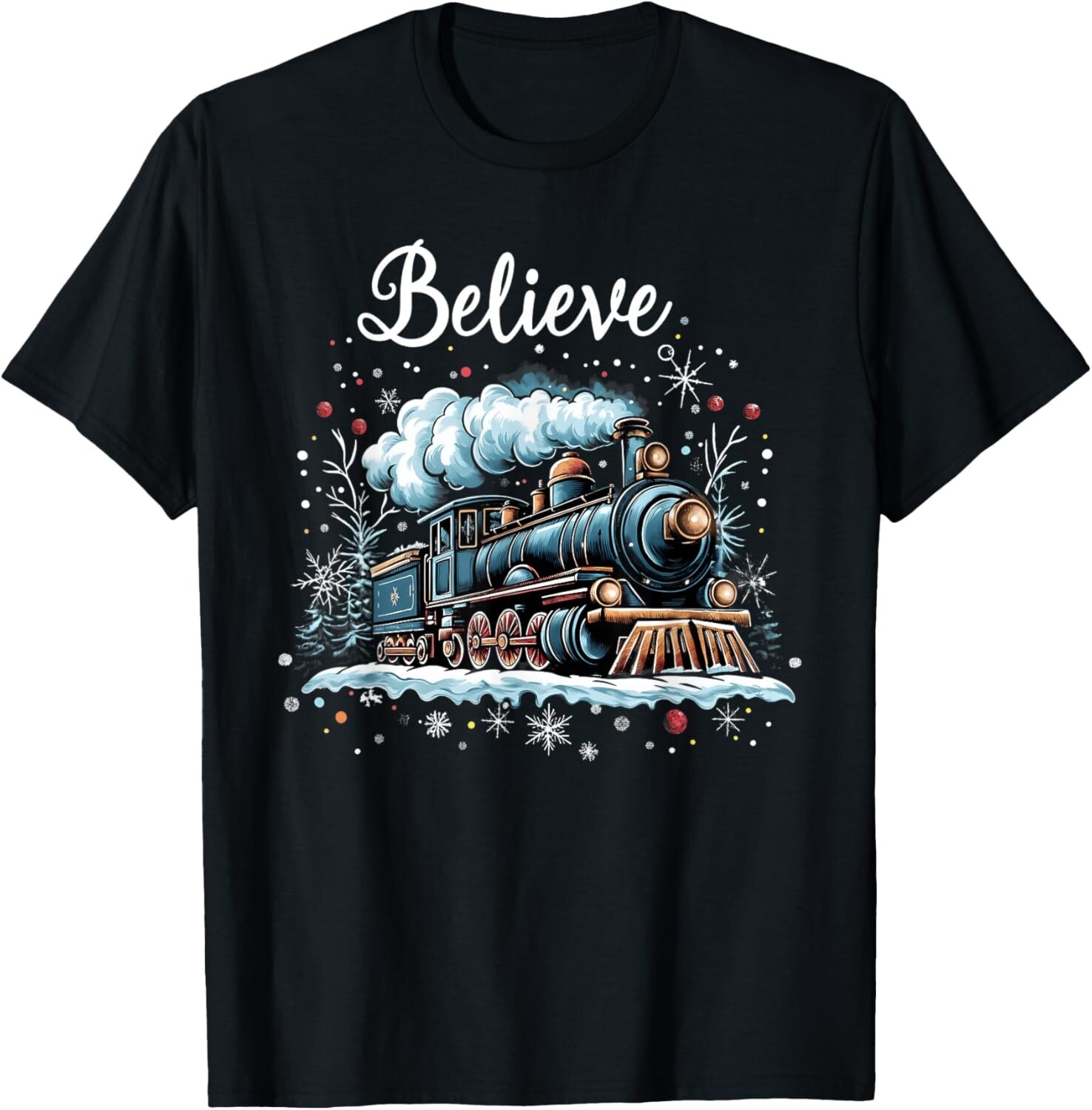 Believe Train Christmas Funny Family Xmas T-Shirt gallery