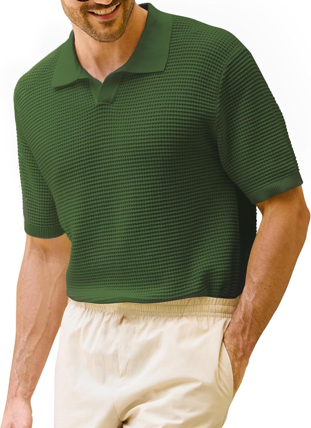 Men's Cotton Knit Polo Shirt - Textured Short Sleeve - Casual Summer Beach Top gallery