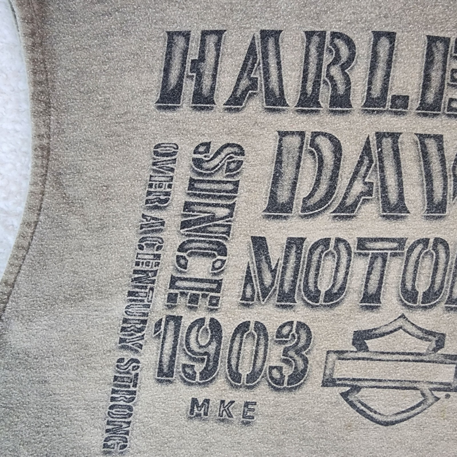 Harley Davidson Mens Sleeveless T-Shirt Large Brown Embroidery Wide Strap #1817 gallery