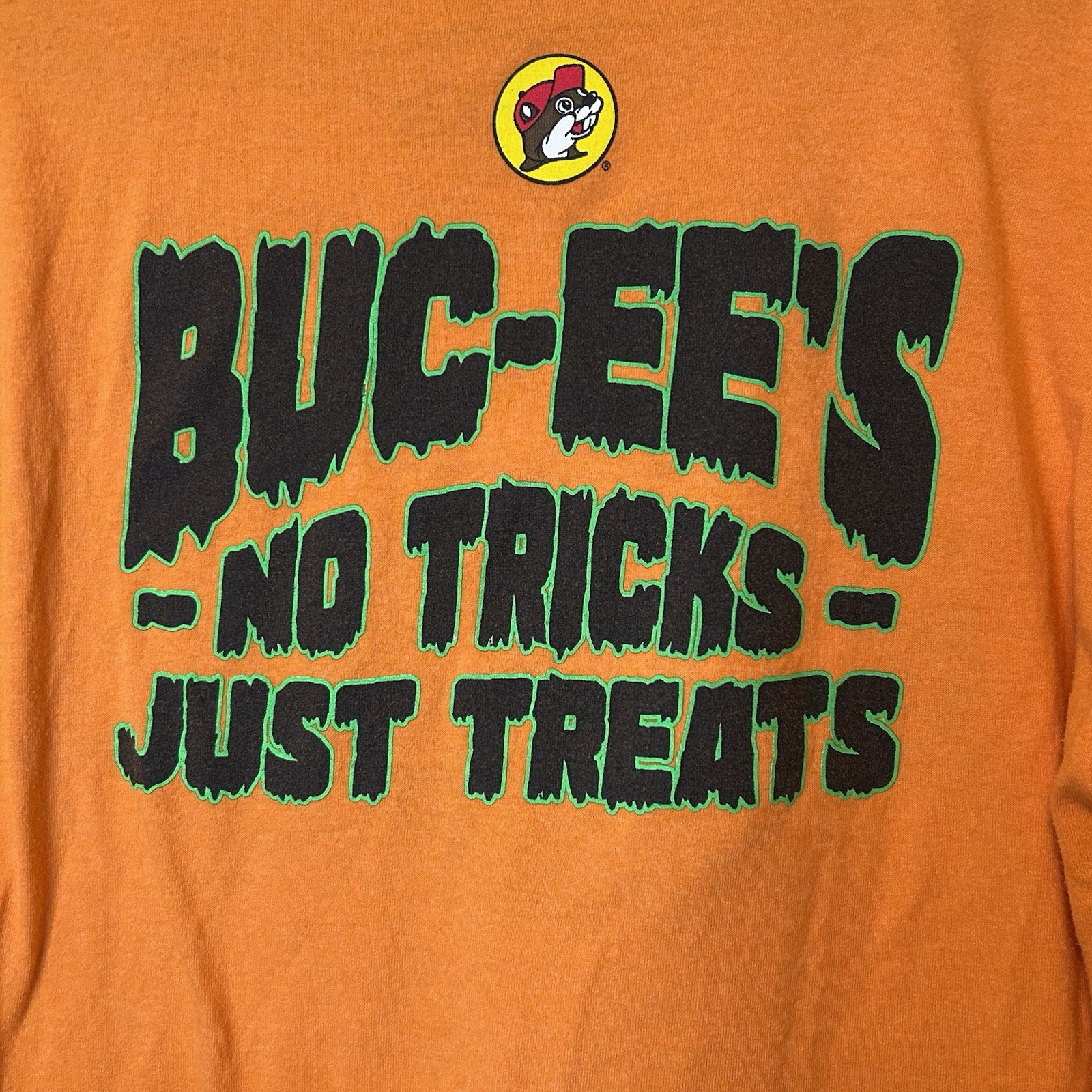 Bucees Franken Beaver No Tricks Just Treats Shirt Large Halloween Orange BG23 gallery