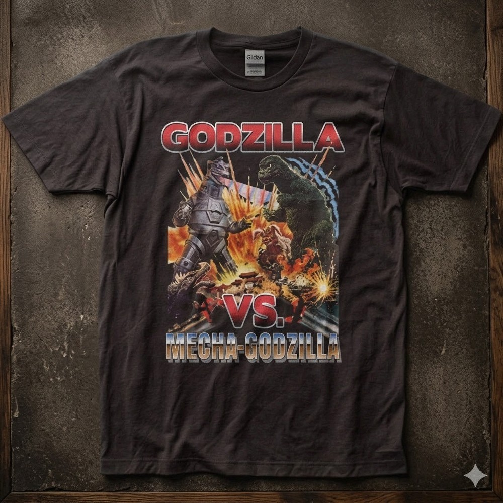 HOT!!! Godzilla Vs Mechagodzilla Mens T Shirt Black Cult Classic Movie Tee