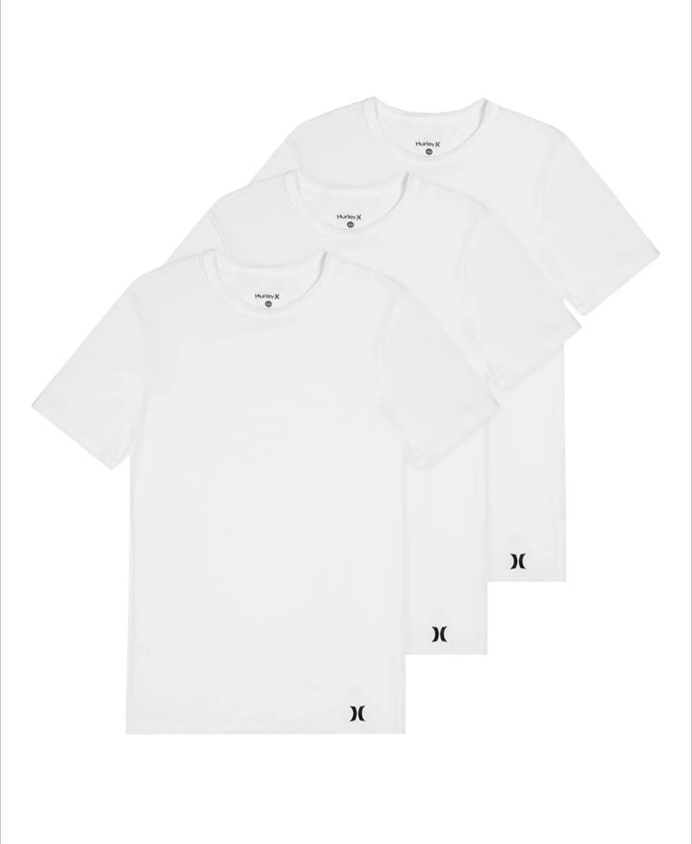 3 Pack Hurley Mens Classic Fit T-Shirt Ultra Soft Tag Free White XL 46″-48″