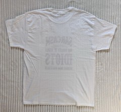 HANES ECOSMART MENS SIZE L NOVELTY SARCASM INSULT IDIOT HAS INK TRANSFER ON BACK