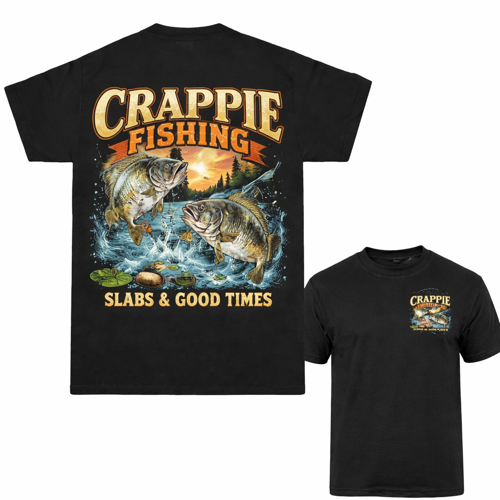 Crappie Fishing T Shirt Slab Fish Angler Graphic Tee Lake Fisherman Gift