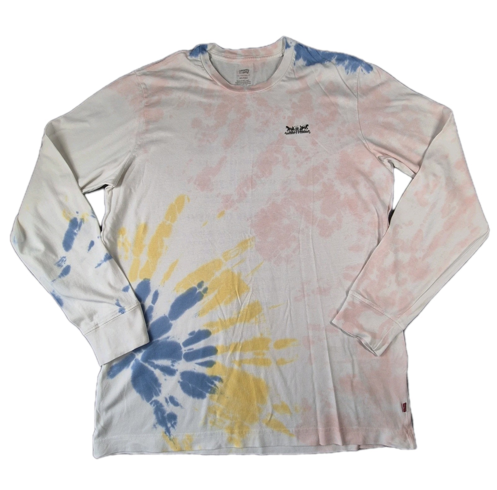 Levi's Tie Dye Multicoloured Long Sleeve T Shirt Back Print Men's Uk Size Medium gallery