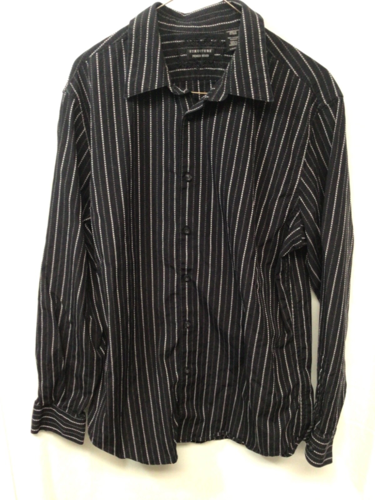 Structure Premium Woven Black Stripe Large Long Sleeve Button Down Shirt B5