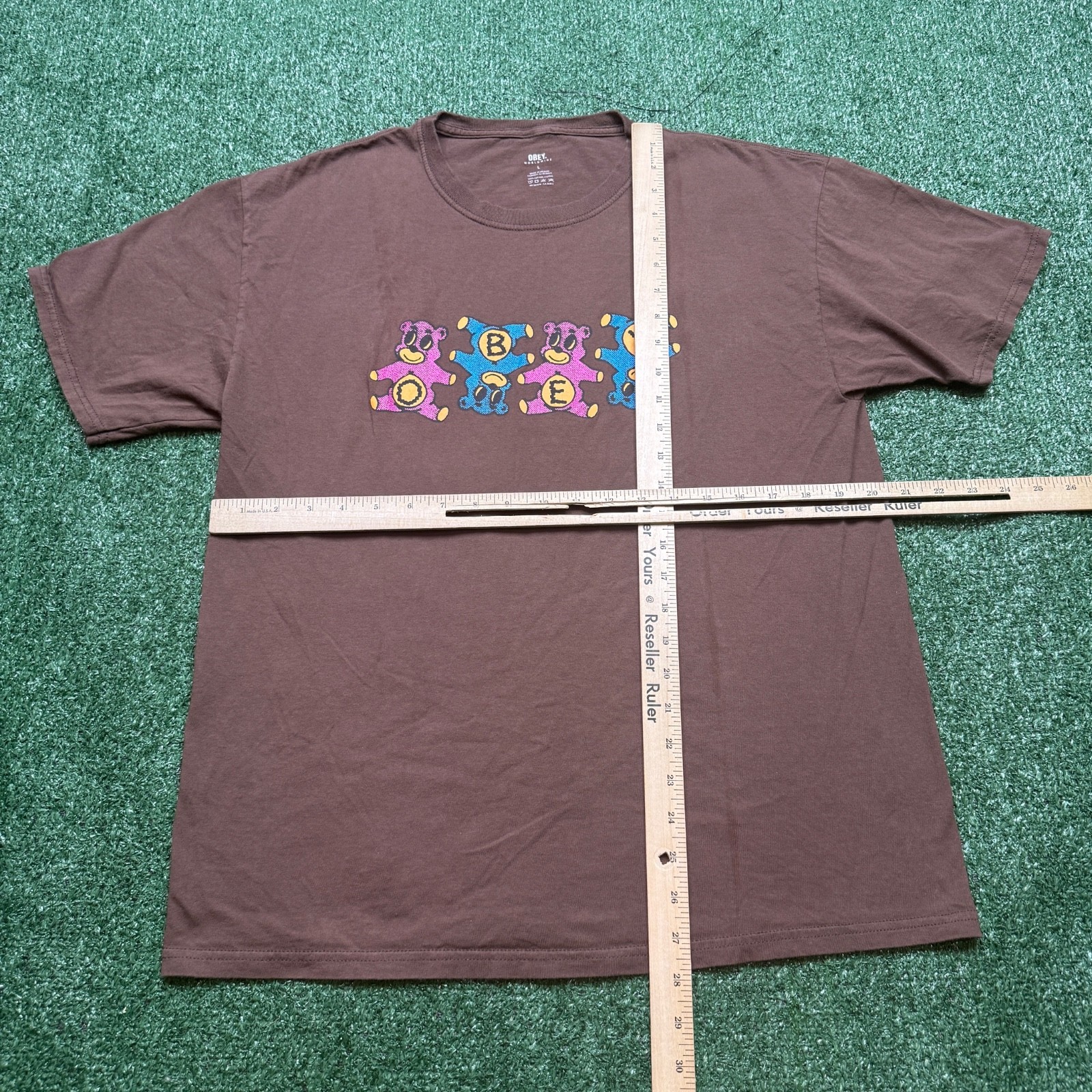 Obey Mens Shirt Size L Brown Short Sleeve Teddy Bear Graphic Tee Streetwear gallery