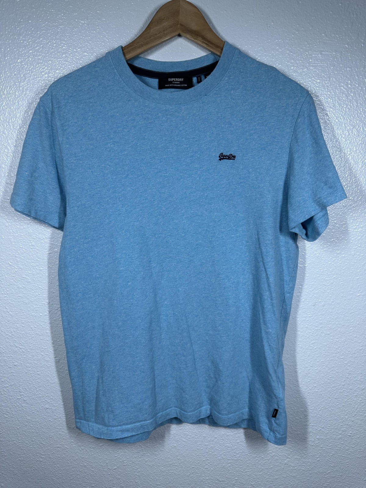 Superdry Studios Shirt Mens Medium Light Blue Heather Organic Cotton Logo Tee