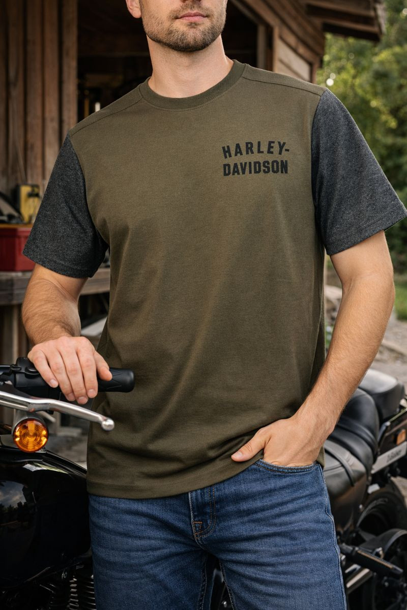 Harley-Davidson Men's Staple Colorblock Tee - Colorblocked, Green - 96045-23VM gallery