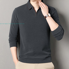 New Basic Turn-Down Collar T-Shirts Men’s Casual Long Sleeve Vintage Buttom Tops