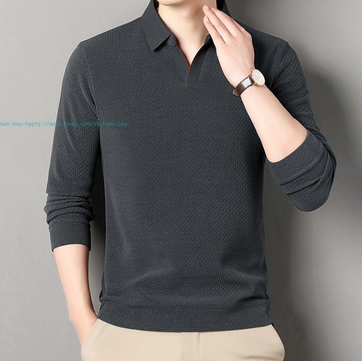 New Basic Turn-Down Collar T-Shirts Men's Casual Long Sleeve Vintage Buttom Tops gallery