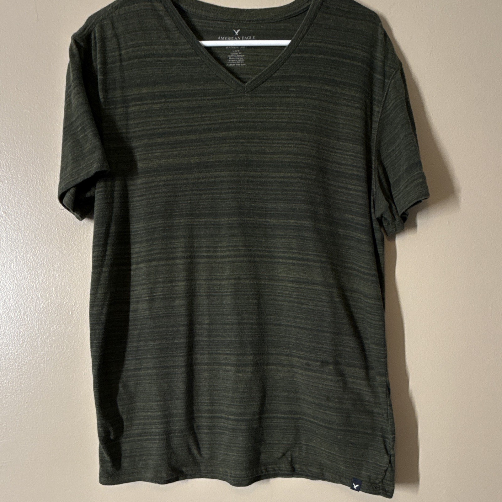 American Eagle Seriously Soft V-Neck Striped Tee Short Sleeve L Green gallery