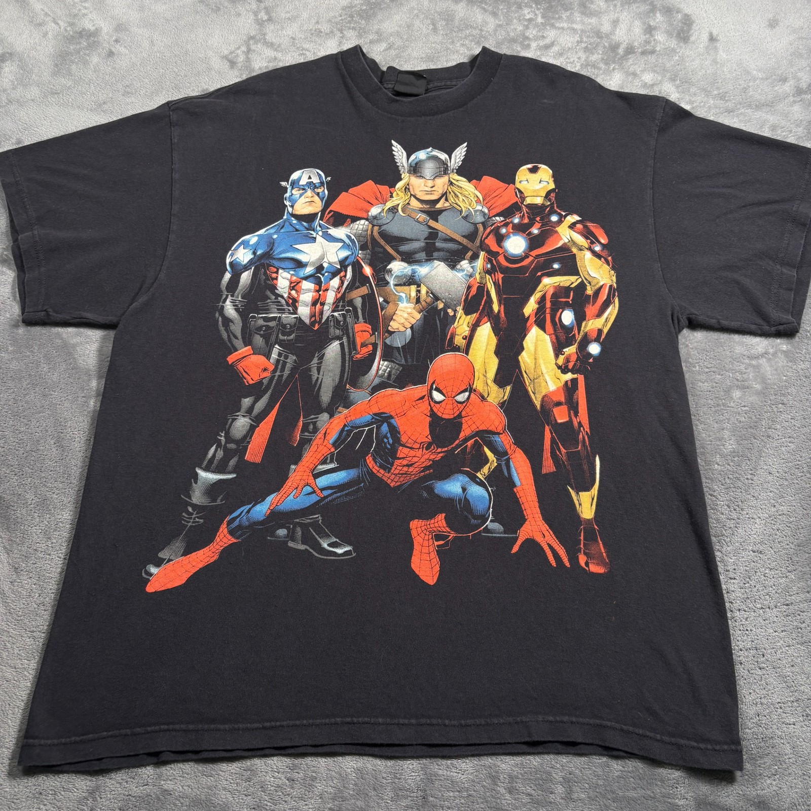 Vintage Mad Engine Marvel Comics Avengers T-Shirt Mens XL Black Graphic Print