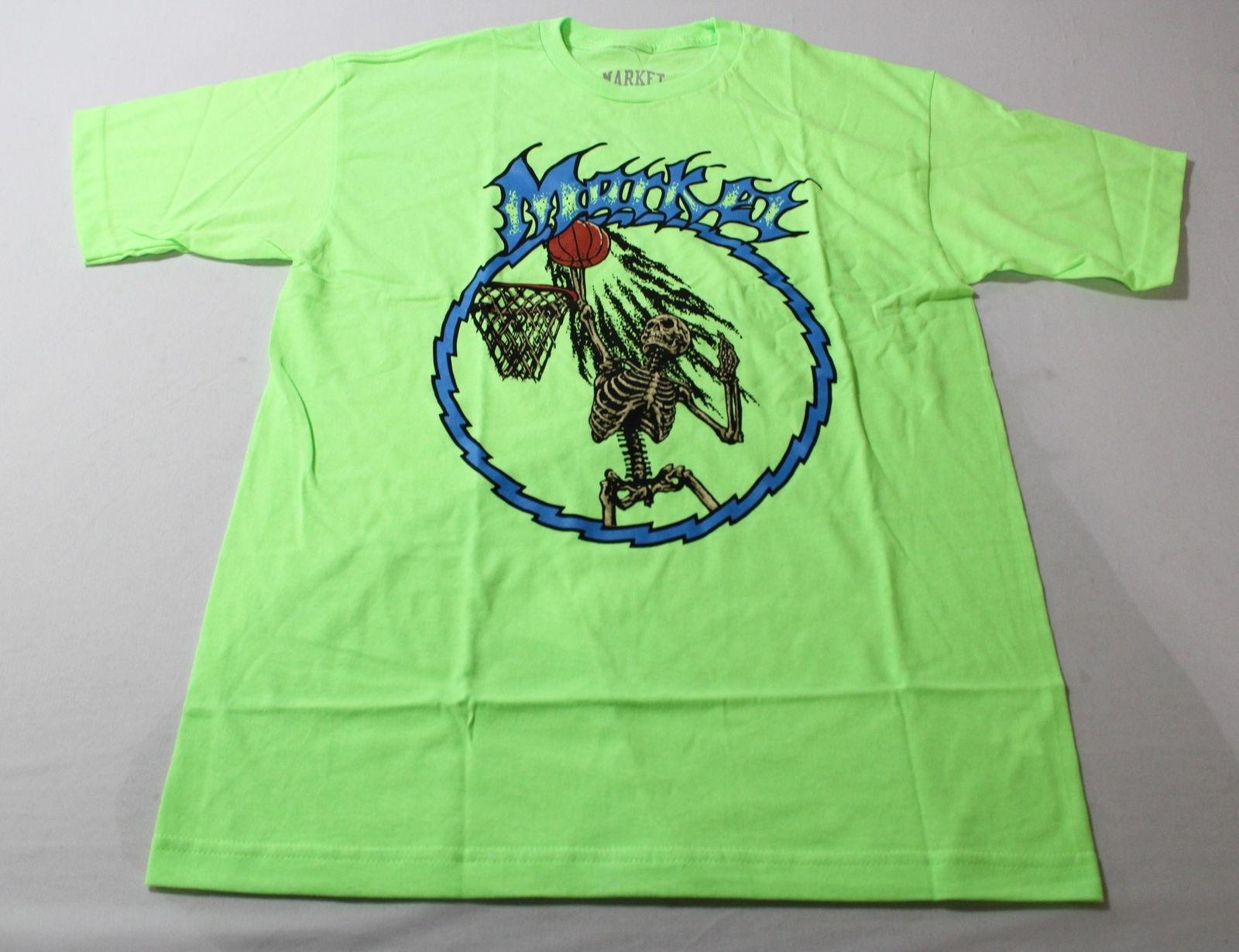Market Studios Adult S/S Dunkin Skully Graphic Print Tee CL8 Neon Green Medium