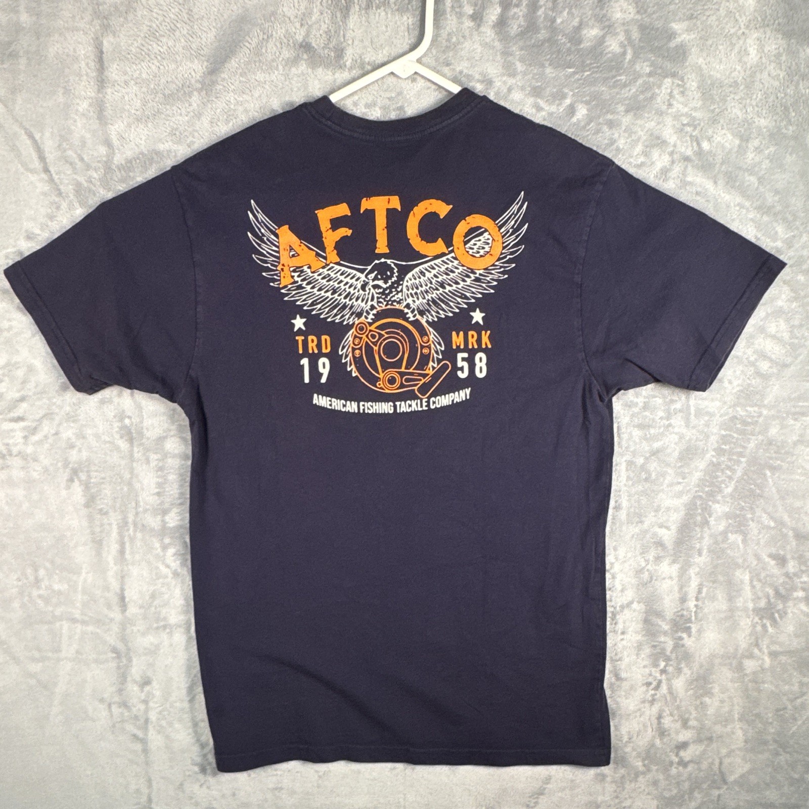 AFTCO Men's Navy Fishing Graphic Pocket Crew Neck T-Shirt Short Sleeve Size L gallery